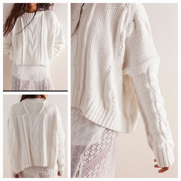 NWT Free People We The Free In A Daze Cable Knit Sweater In Optic White - Picture 4 of 14